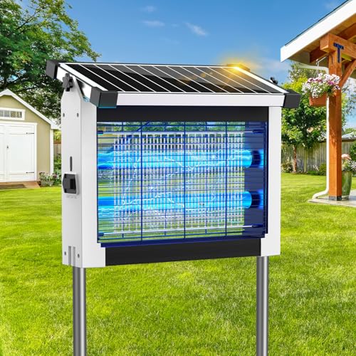 Dnenellr Lampada Antizanzare Solare, Zanzariera Elettrica 4500V da Esterno con Sensore del Pannello, Anti Mosche Elettrico Impermeabile, Ideale per Patio, Giardino e Campeggio (Bianco)