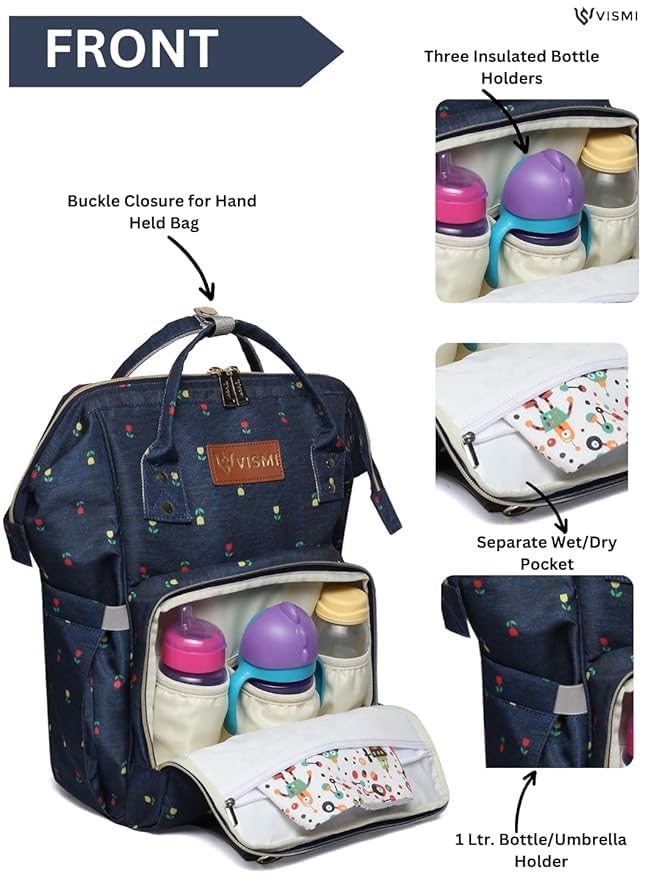 Image of VISMIINTREND Diaper Bag Combo for Mothers for Travel - Includes Mini and Large Diaper Backpack, Solid Premium Febric, Diaper Baby Bag, Maternity Hospital Handbag, Multipocket Stylish Nappy Bag for Mom