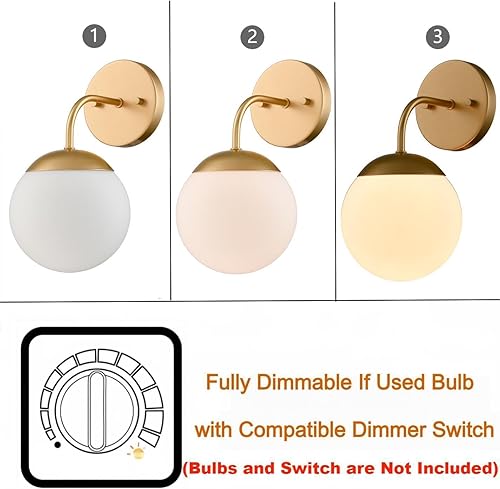 Miniatura 8 de DANSEER Juego de 2 apliques de pared dorados de estilo nórdico moderno con forma de globo lechoso para tocador de baño