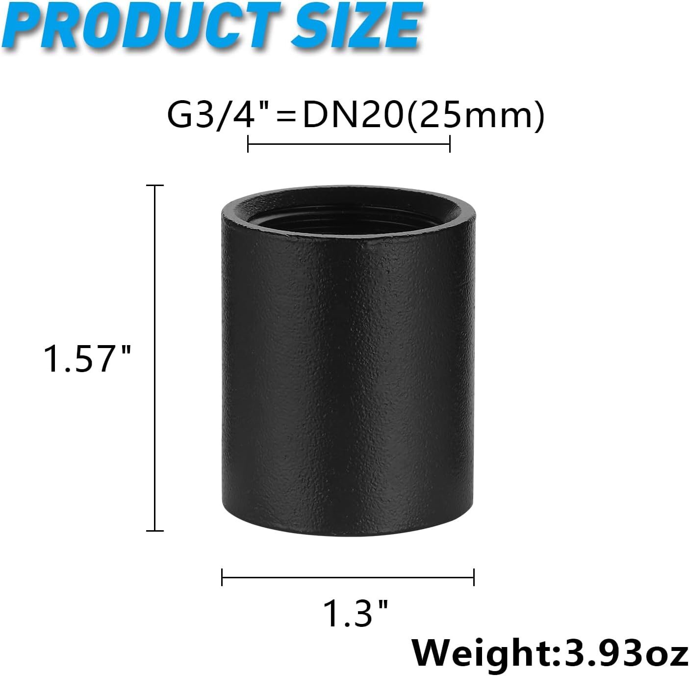 Black 3/4" Internal Thread Coupling, Malleable Iron Pipe Fitting, 20 Pack for Steam-Punk Vintage Shelf Bracket, DIY Plumbing Pipe Decor, Furniture Plumbing(3/4", 20 Pack)