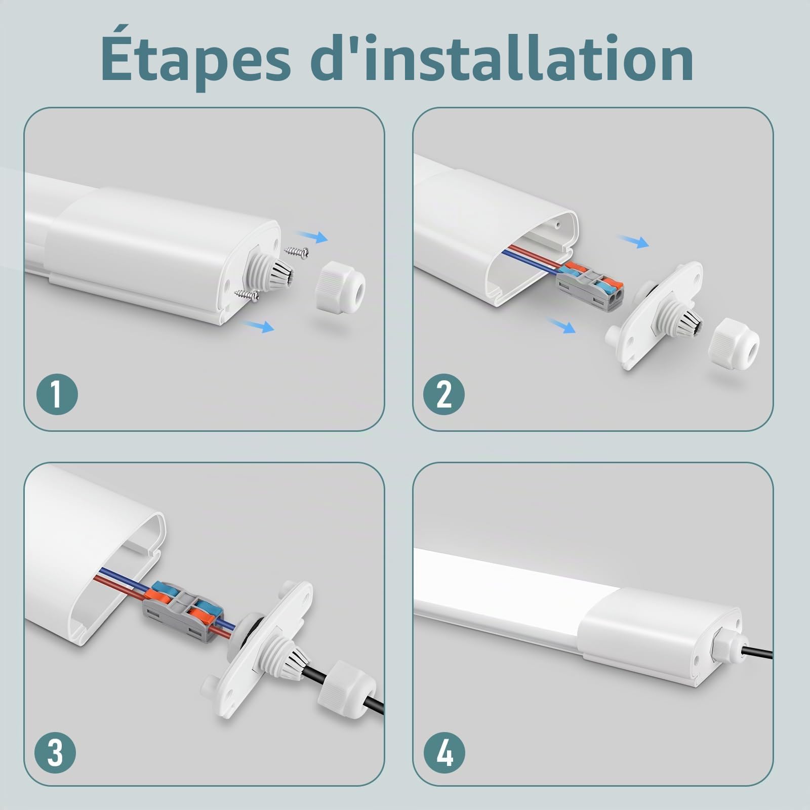 Neon LED 150 CM, 45W 4000LM Reglette, IP65 Tube, 4000K neutre blanc Néon, Connectable, Eclairage Garage, Lampe Fluorescente étanche