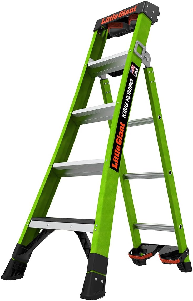 King Kombo, 5 ft Fiberglass Industrial Ladder, 13905-071 | Industrial Multi-Position Ladder, Step/Extension/Leaning Modes, Non-Conductive Fiberglass, 375 lbs. Weight Capacity