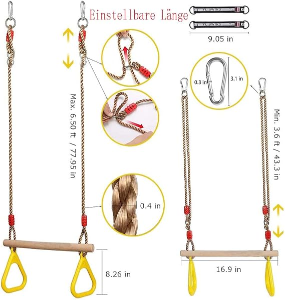 Kids Trapeze bar,Trapeze Swing with Gymnastics Rings for Indoor and Outdoor