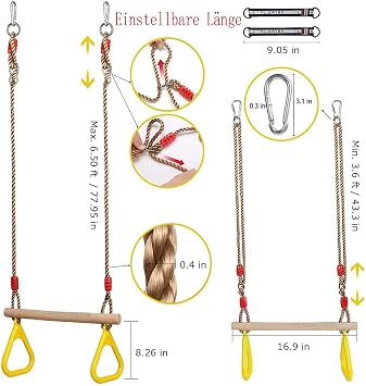 Kids Trapeze bar,Trapeze Swing with Gymnastics Rings for Indoor and Outdoor