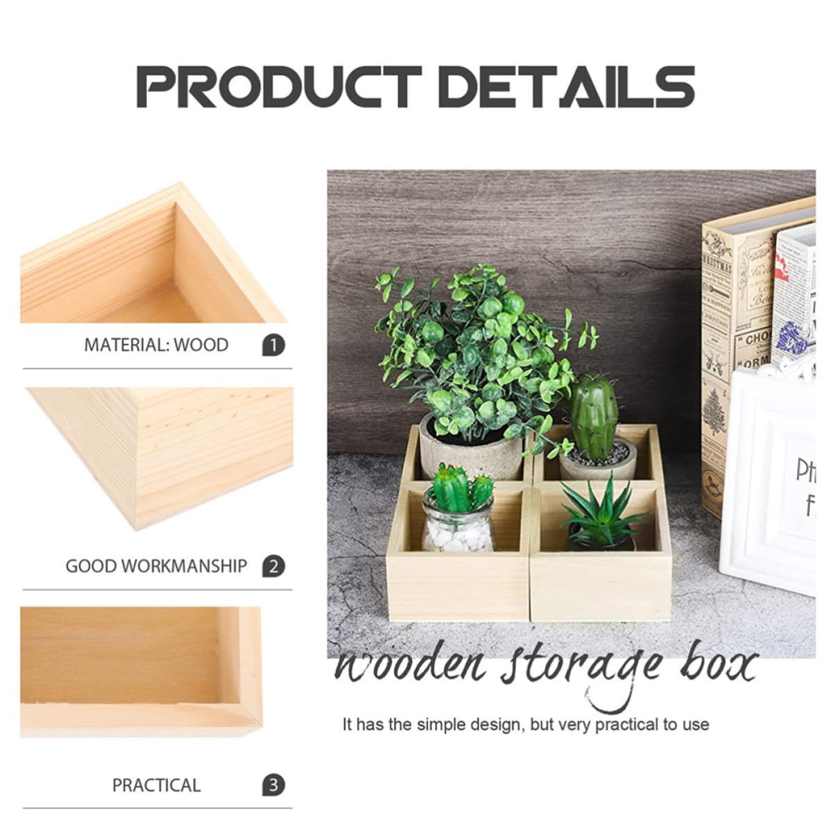 6 Piezas Caja Organizadora de Manualidades de Madera Beige