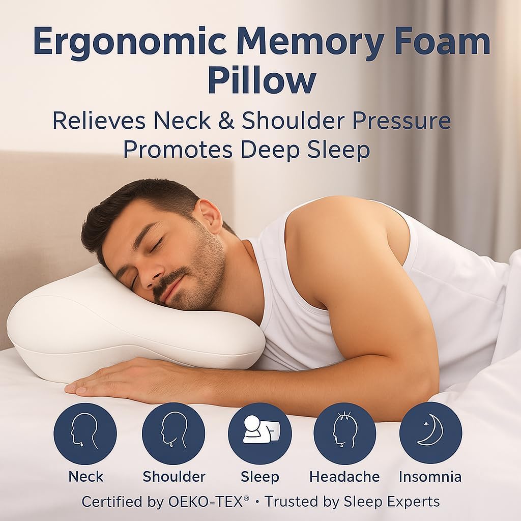 Extra High Loft Cervical Neck Pillow for Broad Shoulders, Firm Contour Memory Foam Support Pillow, High Profile Ergonomic Design for Side Sleepers Who Prefer a Taller Pillow - Image 6