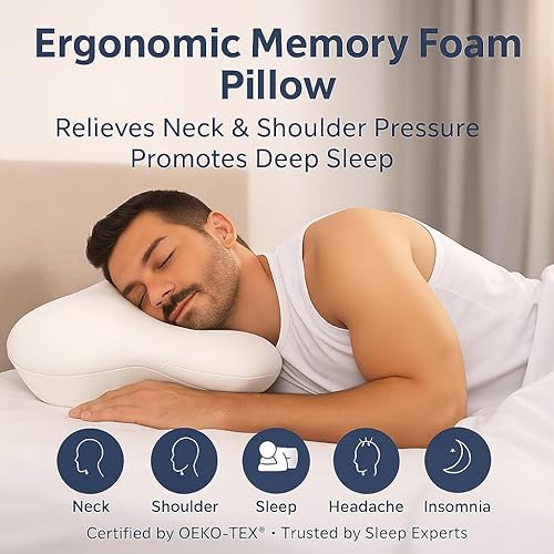 Miniatura 6 de Almohada cervical para el cuello para dormir de lado, almohada de espuma viscoelástica de contorno de mariposa para soporte de cuello y hombros,