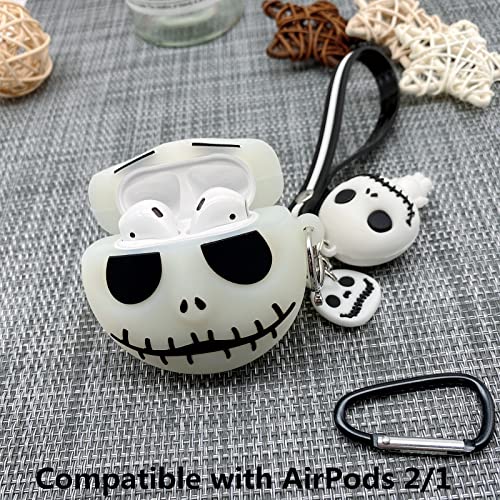 For Airpods Case Cover, Luminous Skull Cool Case For Airpods 2Nd & 1St With Skeleton Keychain, 3D Cute Cartoon Funny Fun Anime Silicone Apple Airpods 2/1 Case For Girls Boys Teens Women Men #TOP5