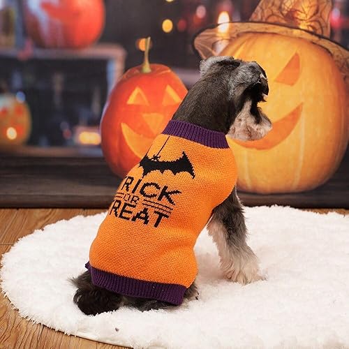 Miniatura 5 de Suéter de Halloween para perros cuello alto, de punto, cálido disfraz de murciélago para cachorro, suéter de invierno para truco o trato, ropa para