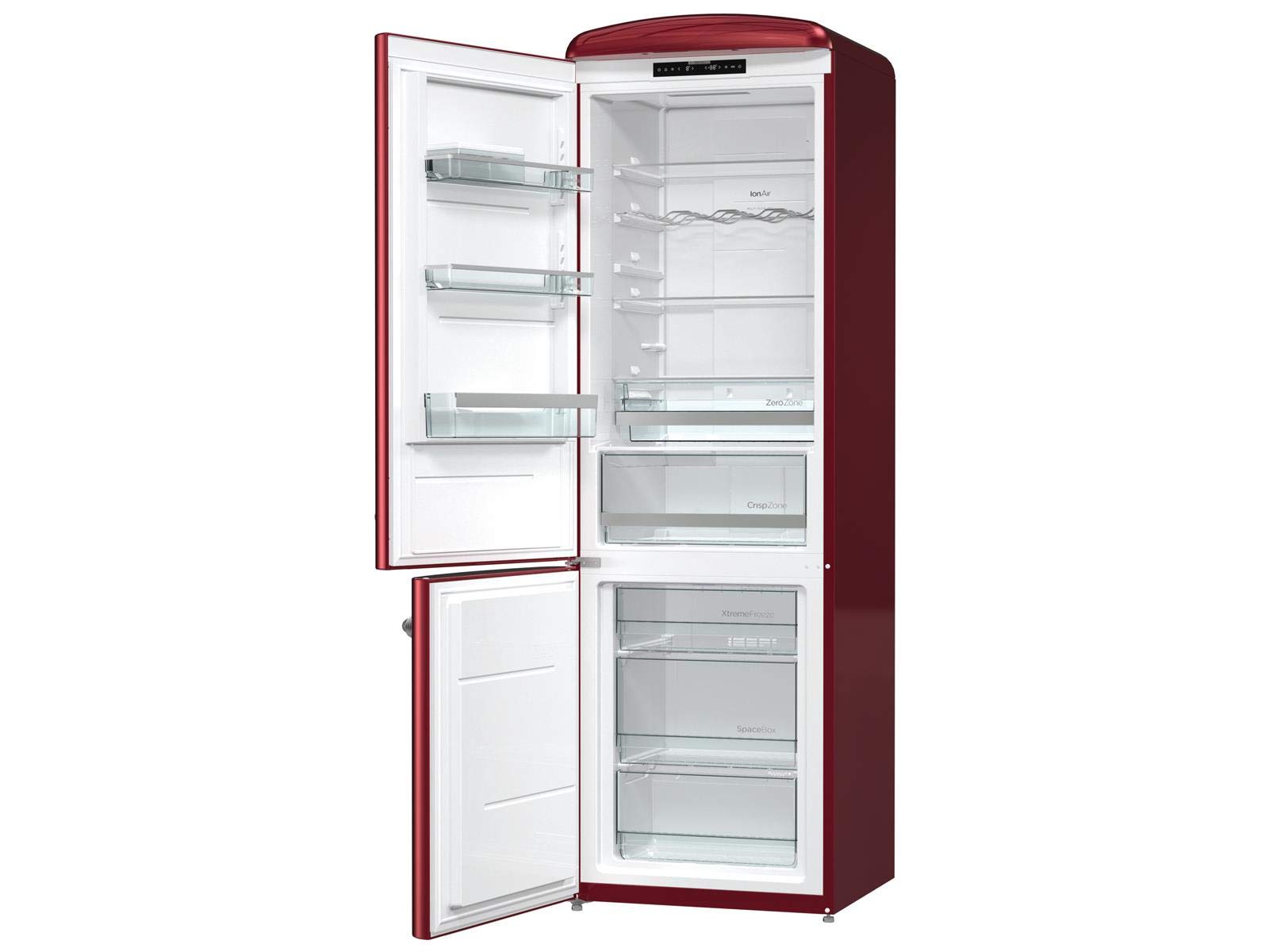 Gorenje ONRK 193 R-L Kühl-Gefrier-Kombination / A+++ / Höhe 194 cm / Kühlen: 222 L / Gefrieren: 80 L / Burgundy / NoFrost / ZeroZone-Schubfach (0 Grad) / Oldtimer / Retro Collection