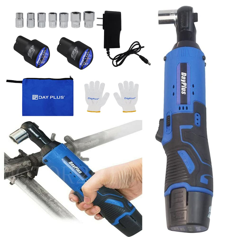 12V Cordless Ratchet Wrench Set - 3/8 Inch Electric Impact Tool With 30ft-lbs Torque