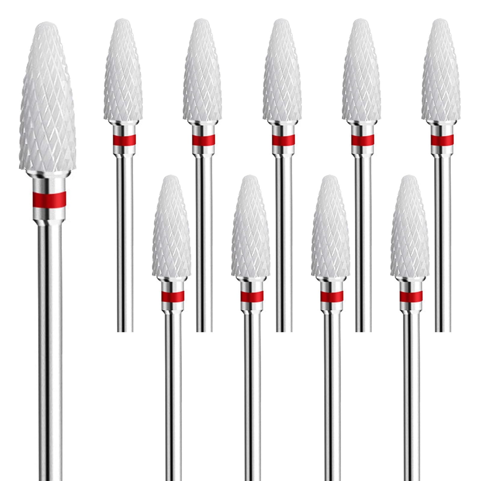 10PCS Nail Drill Bits, Ceramic Nail Drill Bit Electric Manicure, 3/32" Corn Shape Shank Drill Bits, Fine
