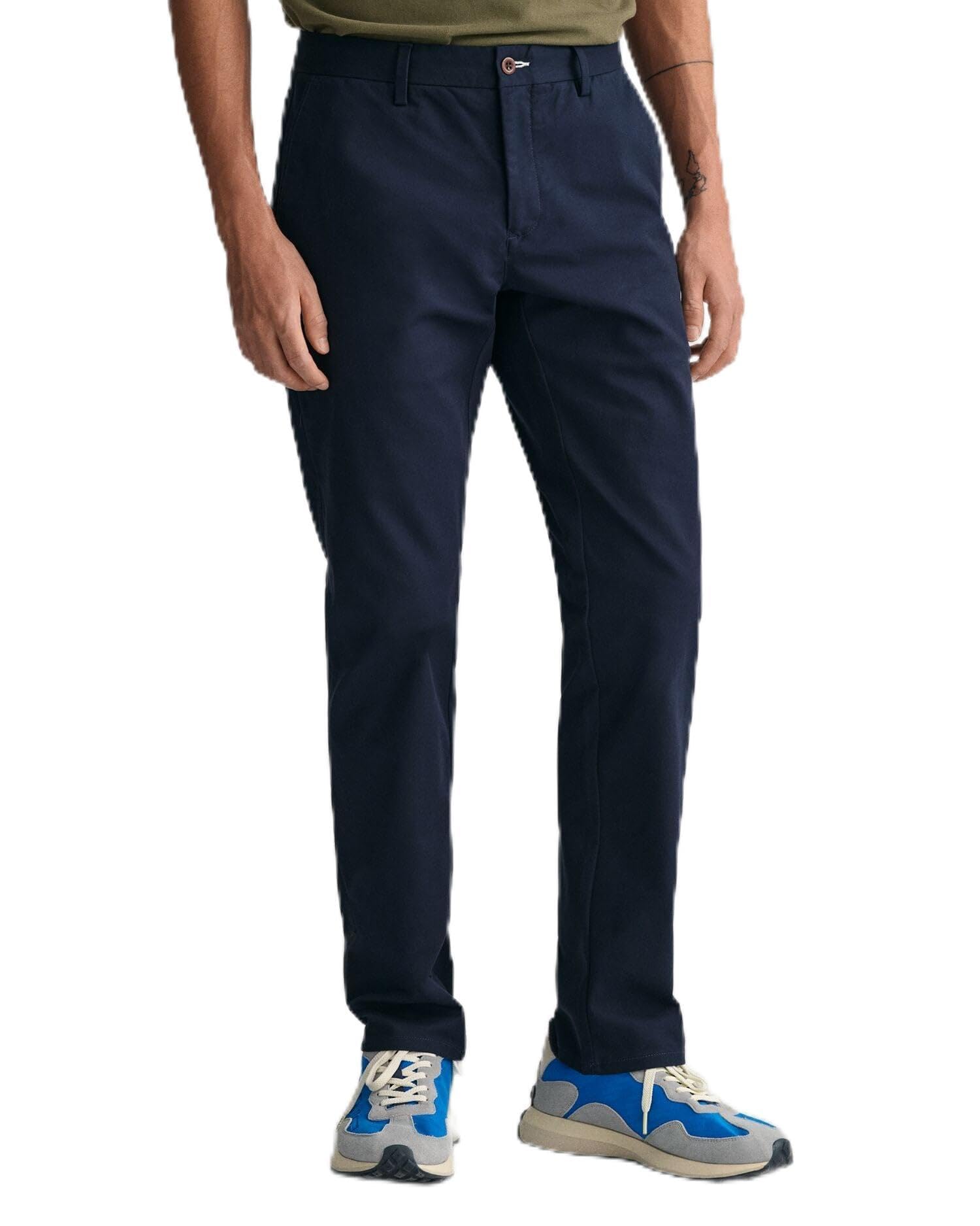 Gant Men's Navy Slim Tech Prep Chinos Classic Trousers, 36 W/34 L