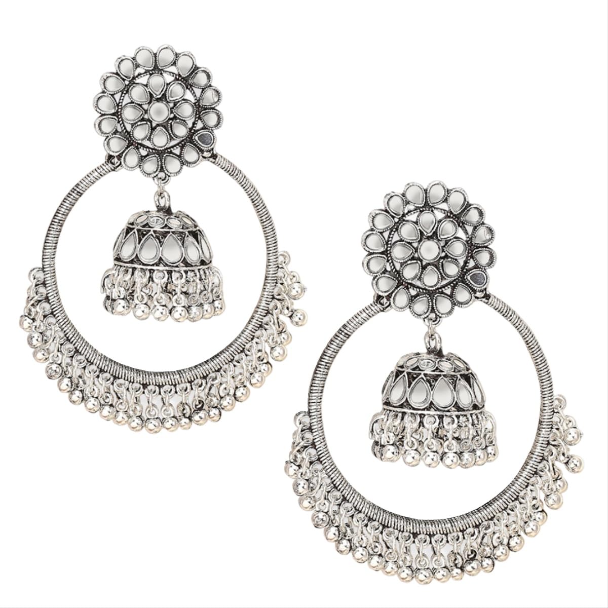 See full amazon price history chart for OOMPH Jewellery Oxidised Silver Chandbali Jhumka Earrings - Mirror Kundan Work For Women & Girls Stylish Latest (EVA49_A) OOMPH Jewellery Oxidised Silver Chandbali Jhumka Earrings - Mirror Kundan Work For Women & Girls Stylish Latest (EVA49_A) (B0CR8FVHMQ) Amazon Price History, Amazon Price Tracker