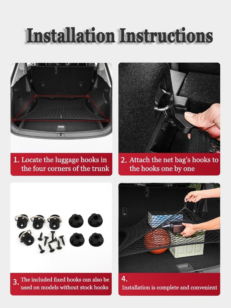 Auto Rete Bagagliaio per Land Rover Evoque Cabriolet 2016-2026 | Elastica Rete Portaoggetti Estensibile Bagagli Organizer Stoccaggio Rete,A-80*60cm
