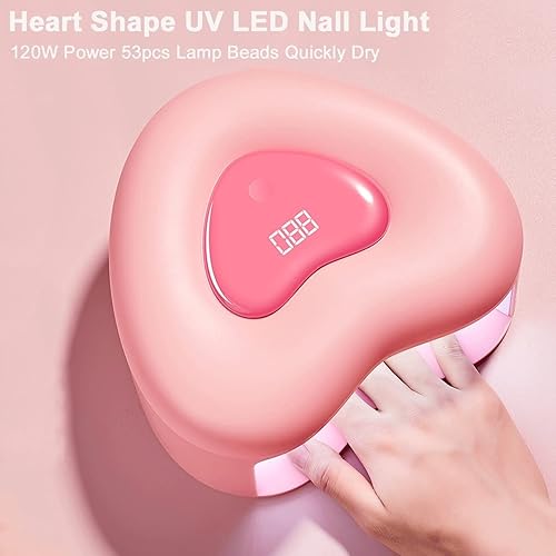 Miniatura 5 de Lámpara de uñas LED UV de 120 W, esmalte de uñas de gel rosa en forma de corazón, luz LED UV con 3 temporizadores, lámpara de gel profesional para