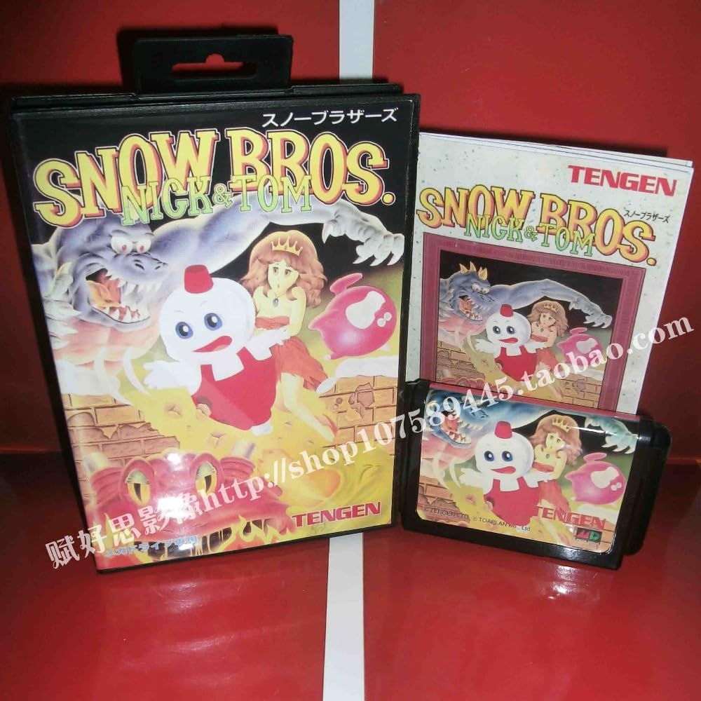 AEsmart - SEGAs MD game - Snow bros. with Box and Manual for 16 bit SEGAs MD game Cartridge Megadrive Genesiss system (JP CASE - US SHELL)