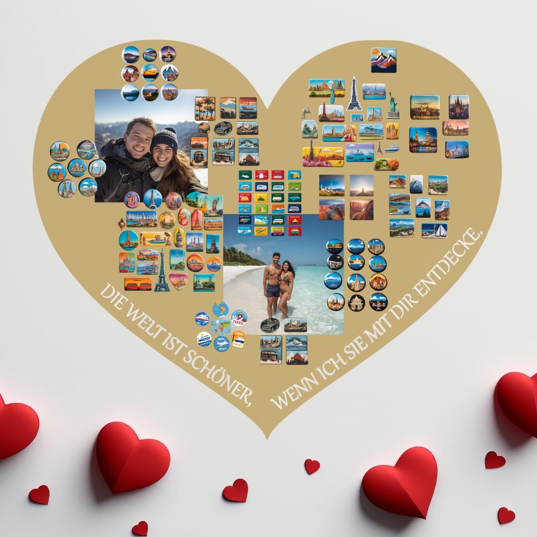 Pizarra magnética pequeña y grande – Pizarra magnética para San Valentín – perfecta para imanes y notas – Pizarra magnética – Pizarra de escritura – Juego de montaje incluido – Oro 60 x 70 cm