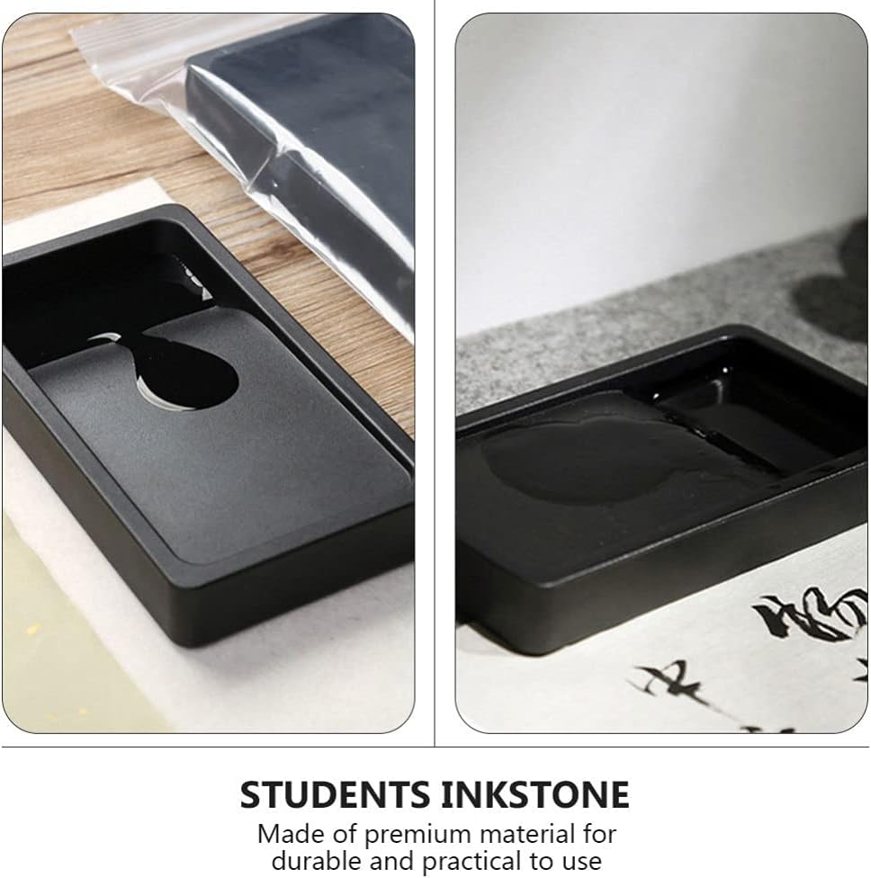 TOYANDONA Portable Inkstone 3-Piece Set Double-Sided Lightweight Inkslab for Students Chinese Calligraphy Supplies Compact 5.51X3.07X0.82In Drawing Ink Well for Calligraphy Practice