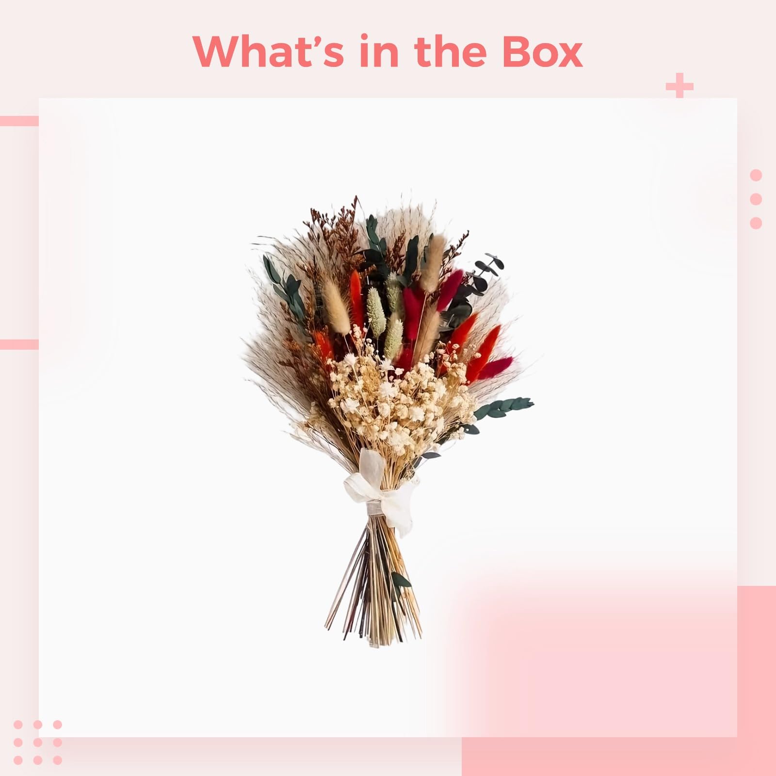Bouquet de Fleurs séchées Naturelles, 55 pièces, 43 cm, Bouquet d'herbe de Pampas avec Herbe Queue de Lapin et Ruban, 13 variétés pour décoration Maison, Mariage, fête
