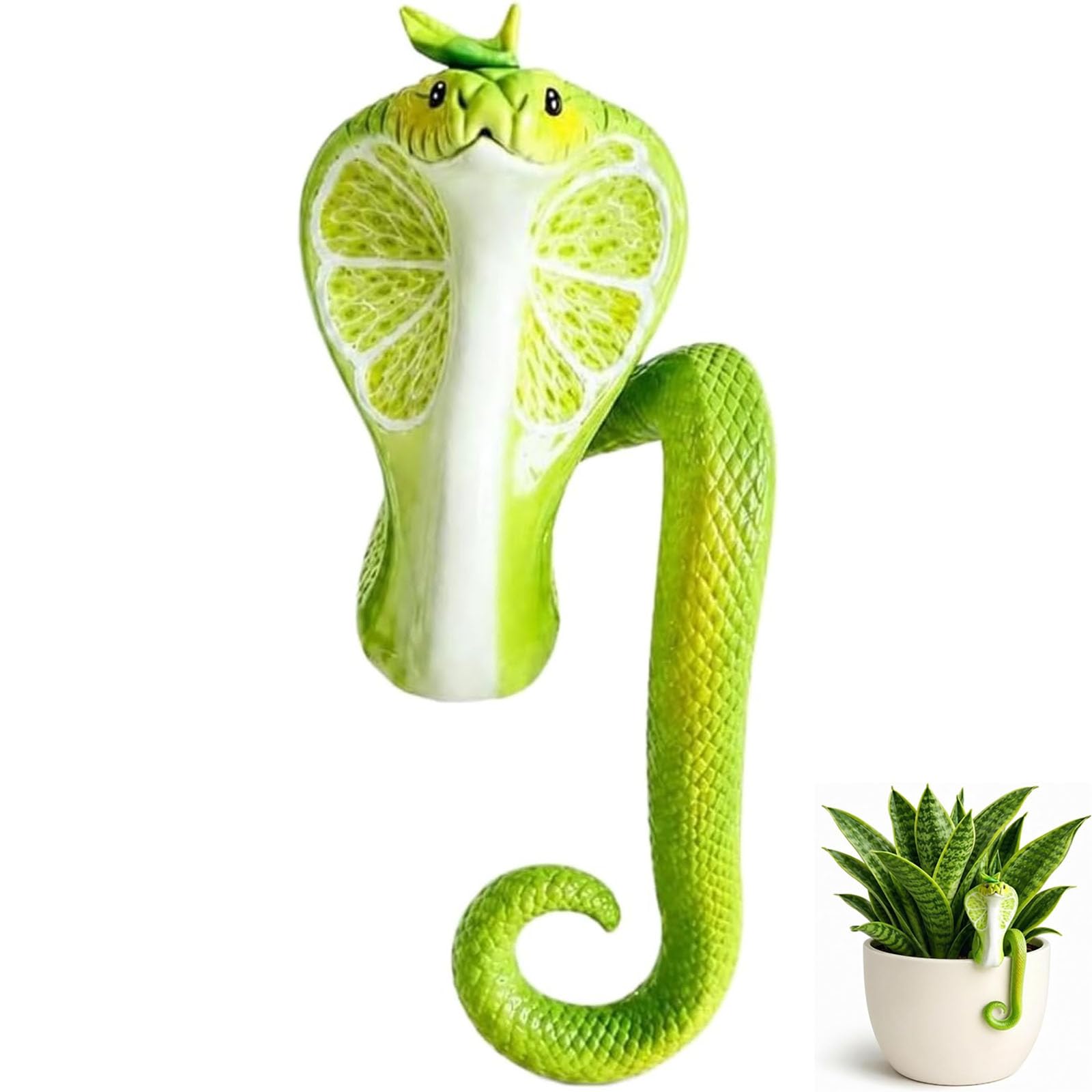 WEIWOGU Cobra Plant Pot Decor, Resin Snake Planter Hugger Figurine, Cute Green Leafy Planter Perch Ornament Art, Mini Pot Hanger Cobra Decor for Indoor Outdoor Balcony & Home Plant Lovers (1pcs)