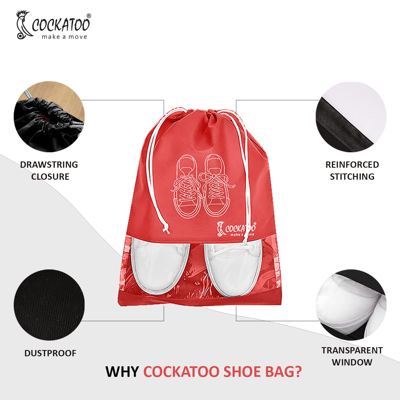 Cockatoo Bolsa de zapatos para viajes y almacenamiento, para mujeres y hombres, bolsa de almacenamiento de zapatos de viaje, bolsa organizadora de almacenamiento de zapatos, paquete de 6 bolsas para