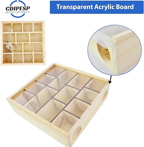 Miniatura 5 de Laberinto de madera para hámster con cubierta acrílica transparente, multicámara, escondite de hámster, juguetes de hámster, laberinto de jerbos