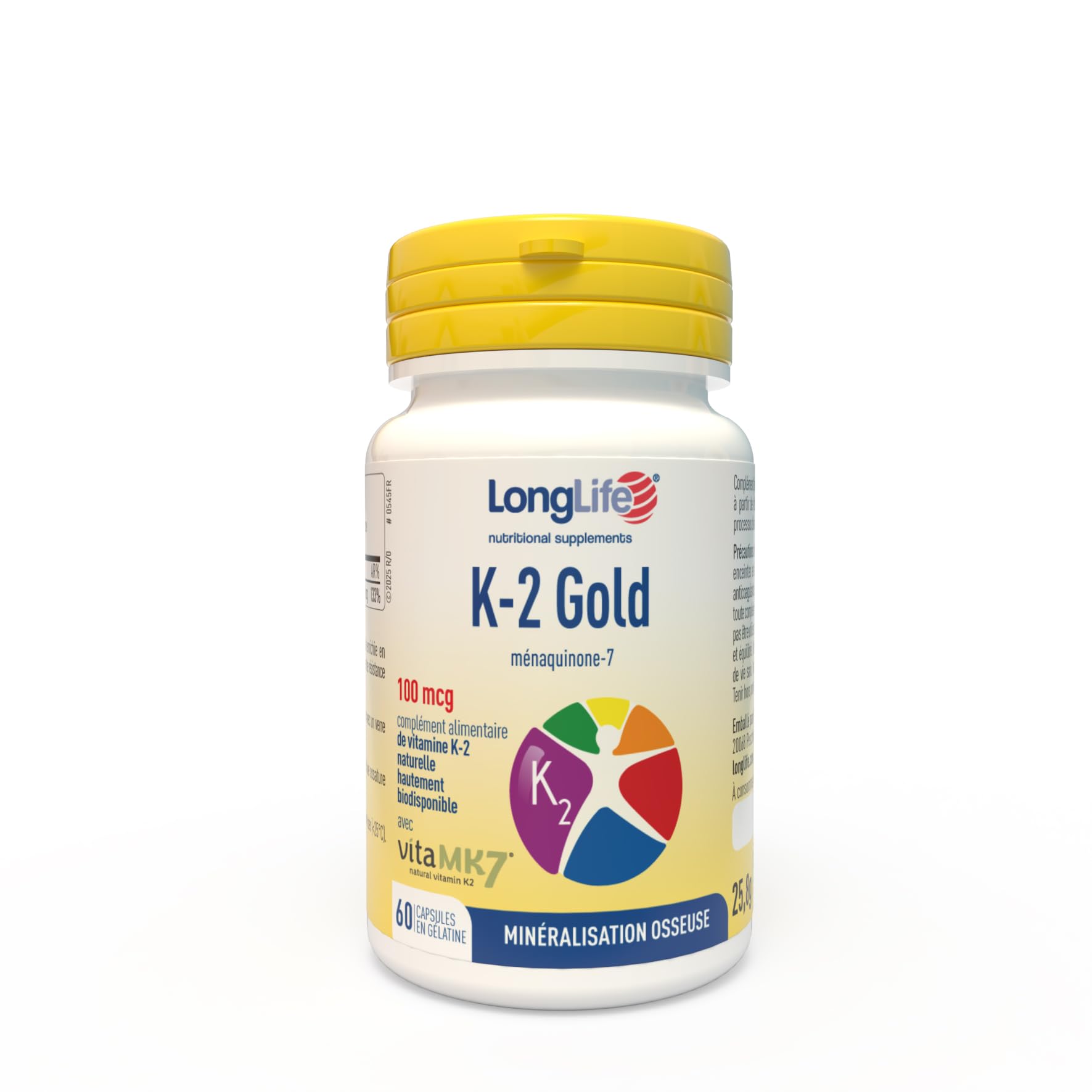 LongLife® K‑2 Gold  | Ménaquinone issue du natto | MenaQ7 | Vitamine K-2 en huile d’olive extravierge haute biodisponibilité | Os et circulation  | Jusqu’à 2 mois  | Vegan et sans gluten
