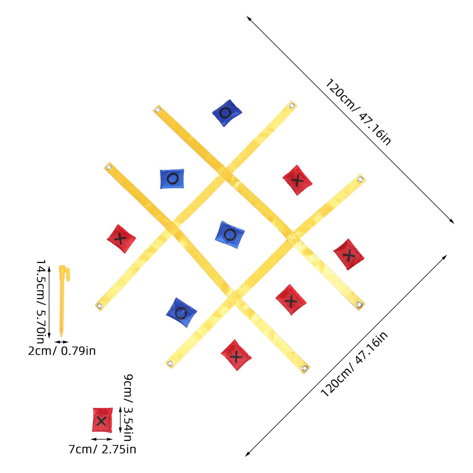 Jeu de Morpion Extra-large D’extérieur à Sangle, 1 Set en Nylon Jaune
