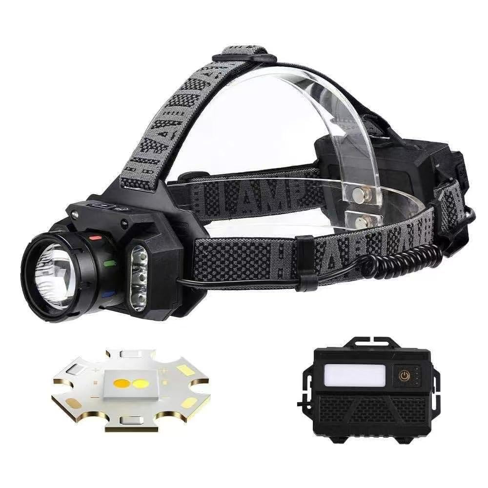 Lampe frontale LED rechargeable, 120 000 lm, lampe frontale LED super lumineuse avec lumière rouge et mode capteur, 9 modes d'éclairage, étanche IP65, mise au point réglable à 90°, pour la