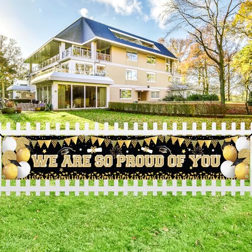 Image of KatchOn, XtraLarge We Are So Proud of You Banner - 120x20 Inch | Graduation Decorations 2026 | Black and Gold Graduation Yard Banner for Outdoor Grad Decorations 2026 | 2026 Graduation Banner