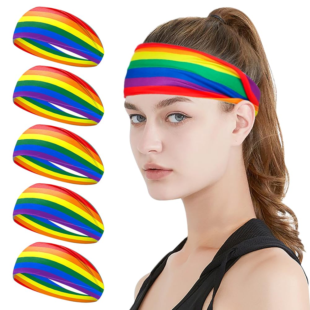 Amazon.co.jp: 5枚入り レインボーヘアバンド スポーツ ヘッドバンド 