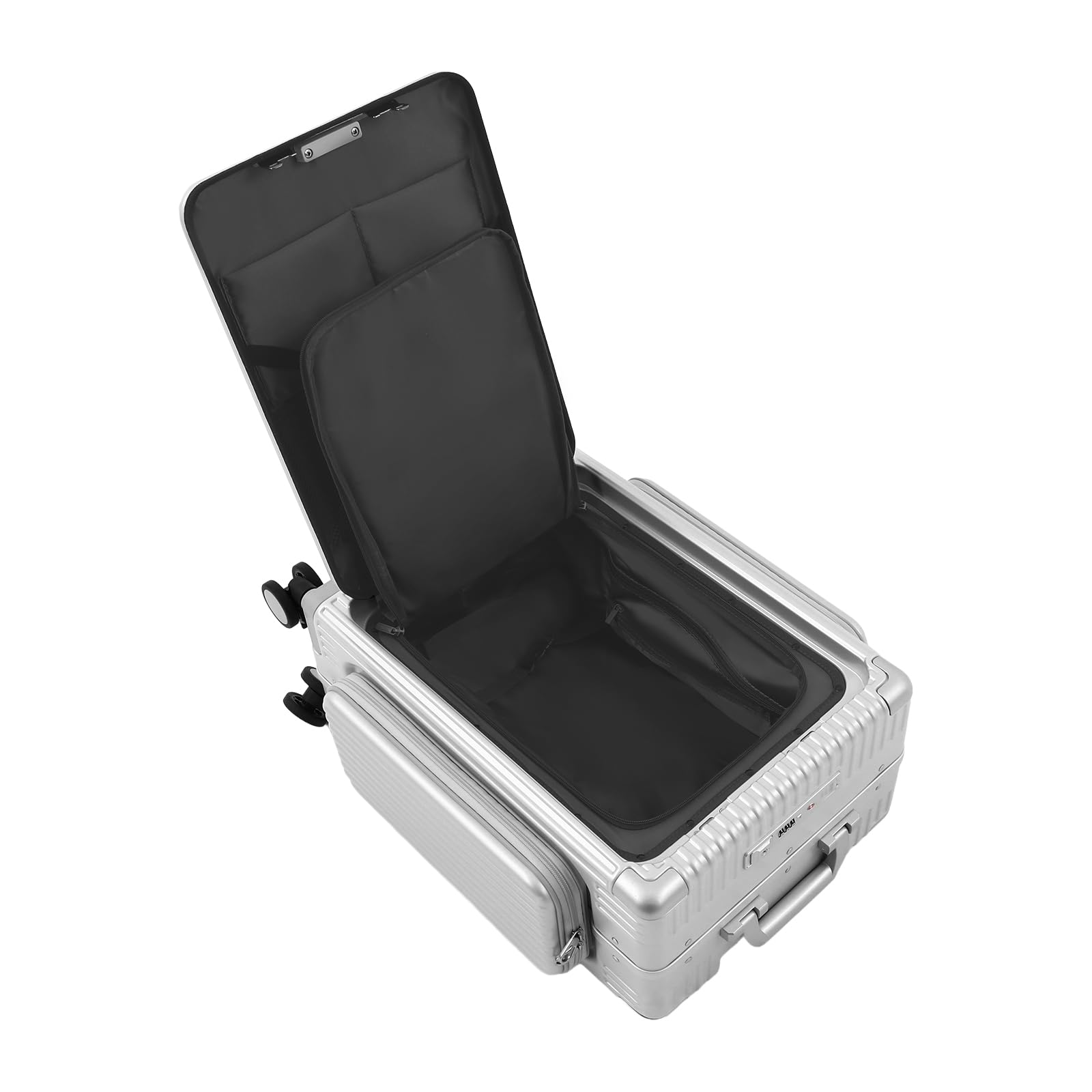 Bagaż podręczny z aluminiową ramą, 100 cm, twarda obudowa z portami typu C i USB, walizka na laptopa o przekątnej ekranu 15,6", zamek szyfrowy, walizka podróżna z 4 (2 z hamulcami), cicha