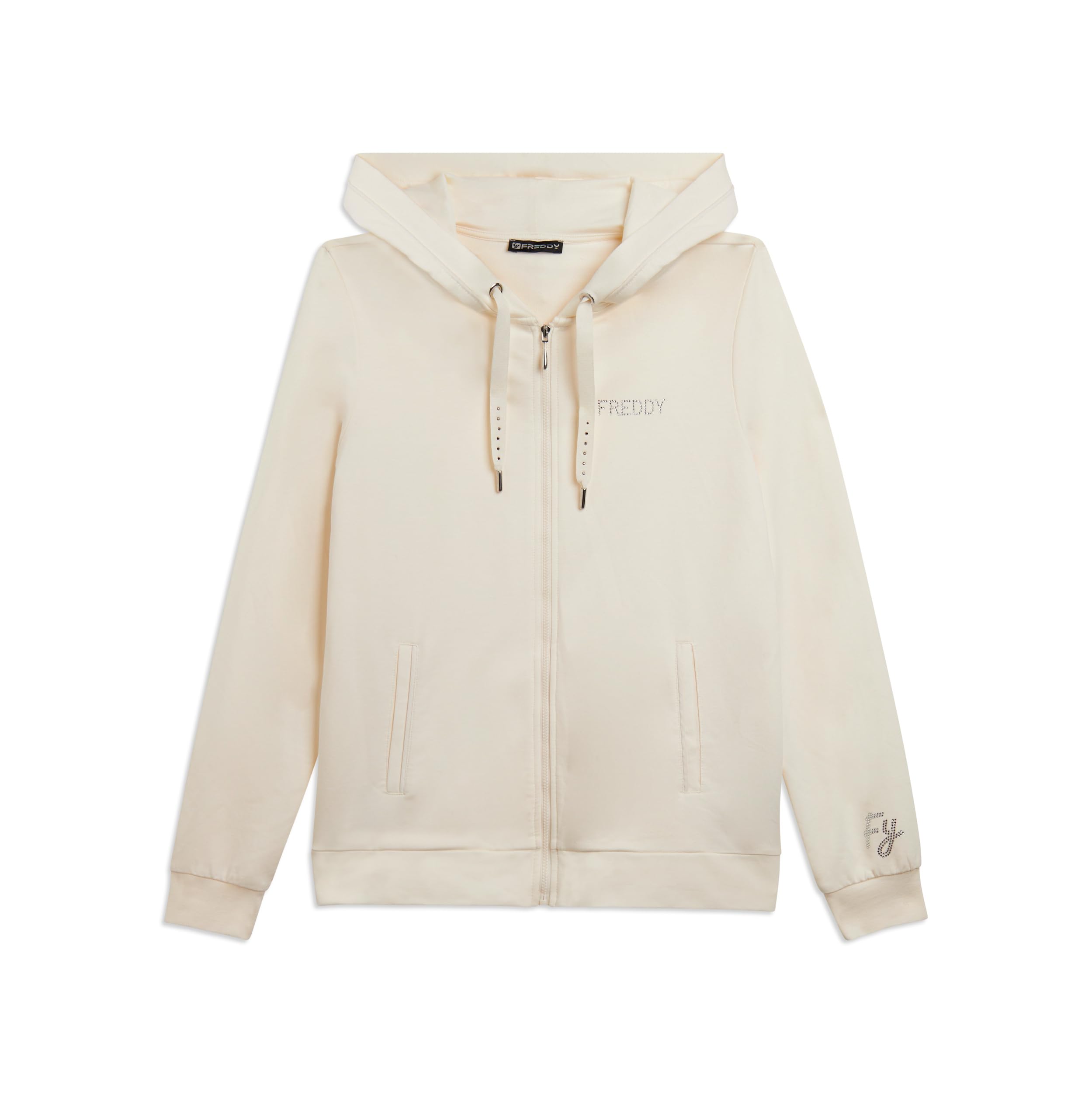 FREDDY - Felpa Donna con Zip e Cappuccio, Felpa Sportiva per la Palestra con Logo Strass - Regular Fit