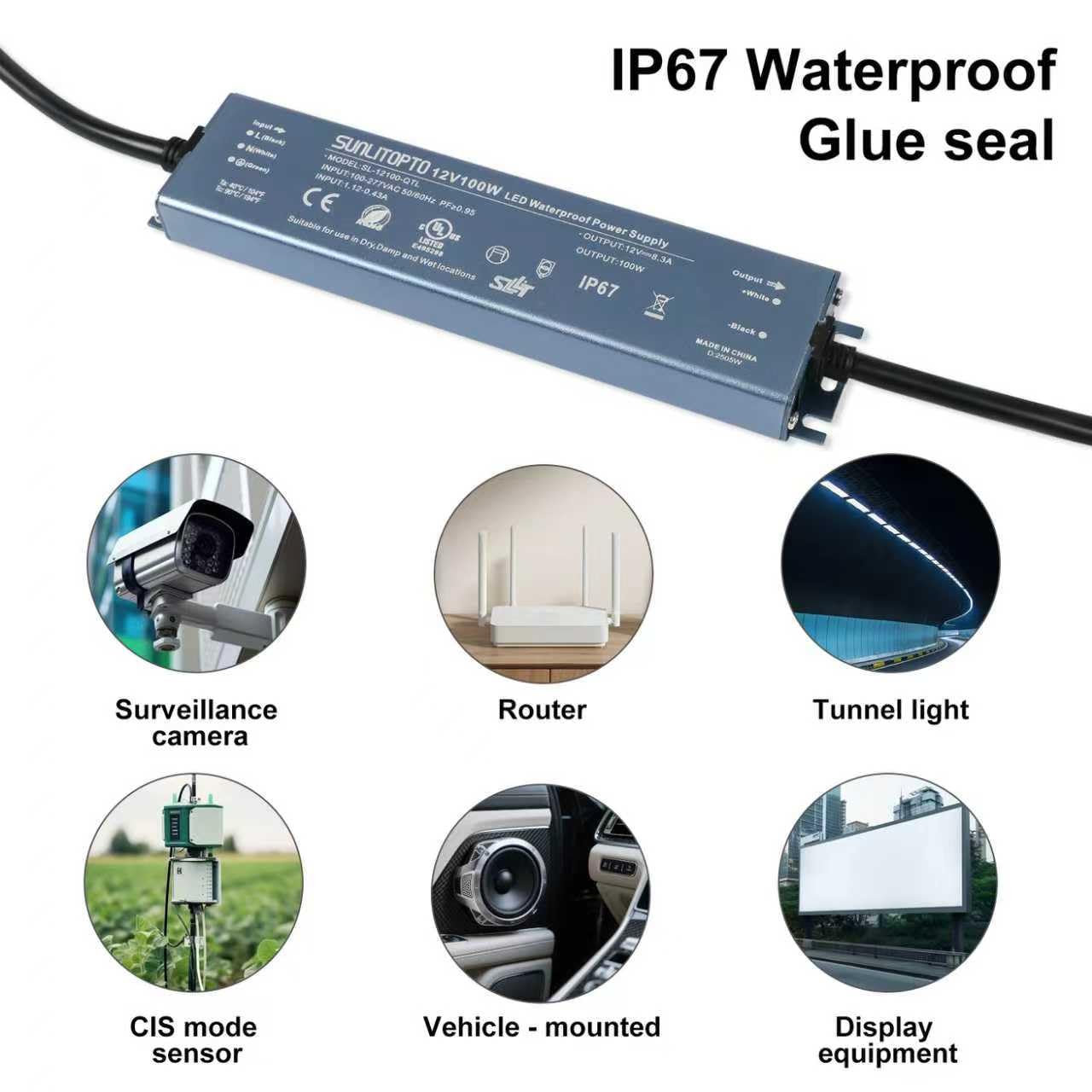 LED Driver Waterproof IP67 Power Supply AC120-277V 12V DC Low Voltage Transformer Adapter Constant Voltage for LED Strip UL CE TAA (150, Watts)
