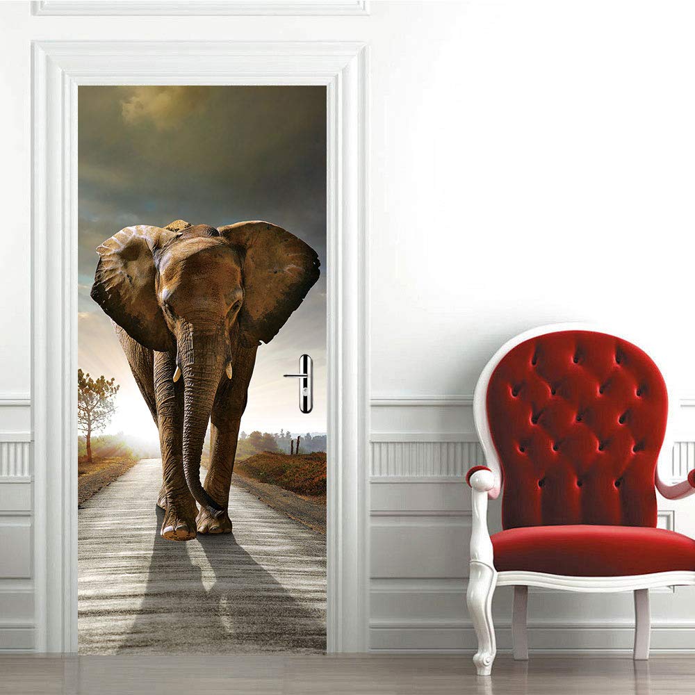 Autocollants escaliers effet trompe l'oeil avec grand papier peint éléphant