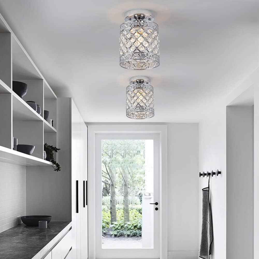 Create For Life® Mini Style Modern Decor Crystal Flush Mount Ceiling Light Fixture Crystal Chandeliers Light Ceiling Lamp for Hallway, Bar, Kitchen, Dining Room, Kids Room (6 inch Shade Dia)