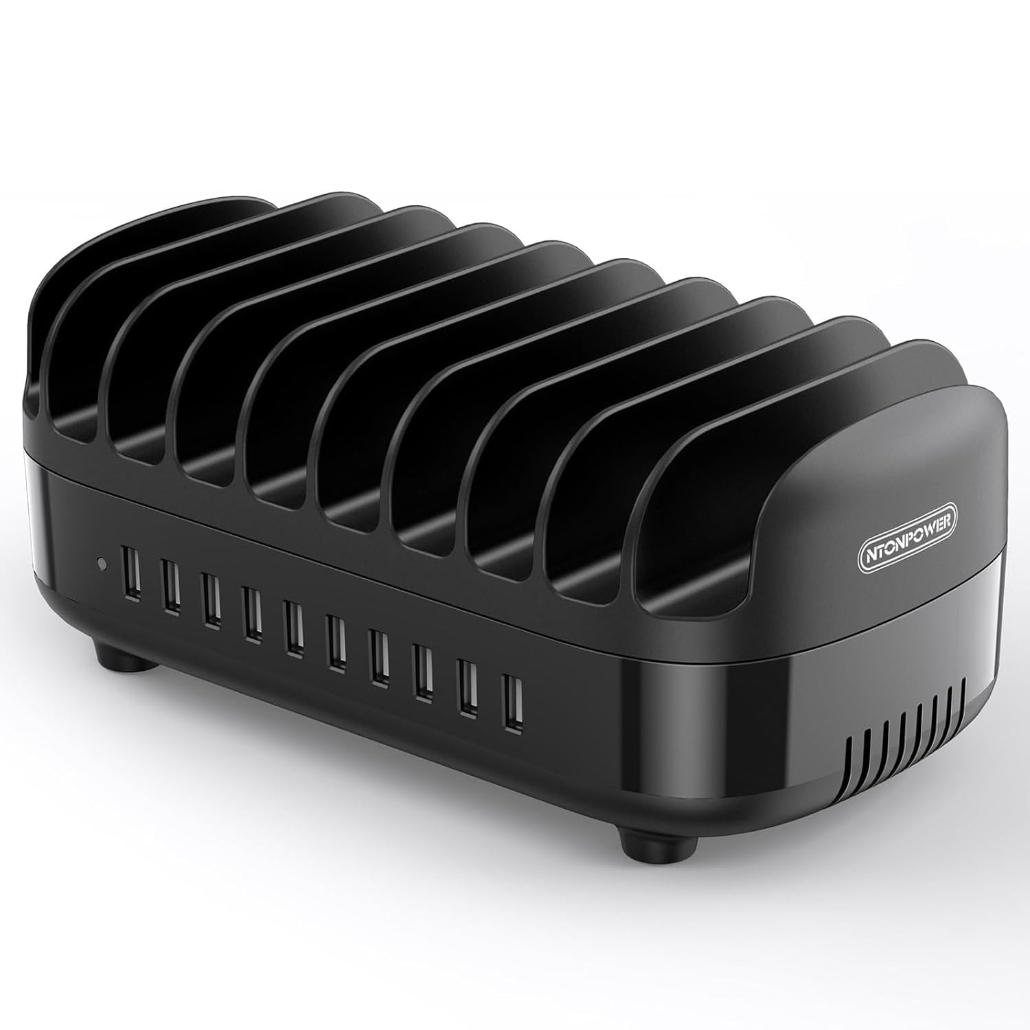 NTONPOWER Estación de carga para tablet, 10 puertos, multiUSB, 120 W, con disipador de calor automático silencioso, para teléfonos móviles, smartphones, tabletas, color negro