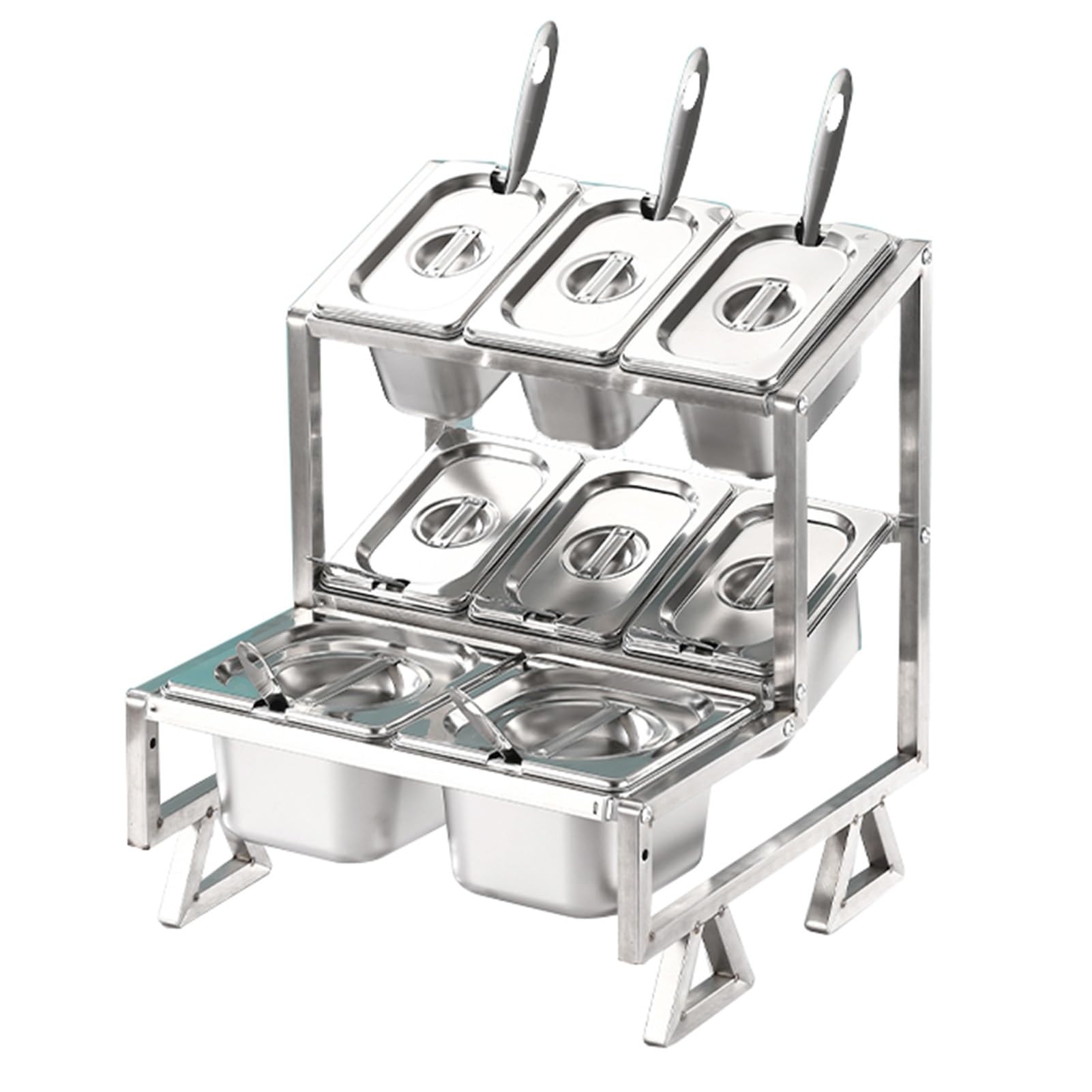 GTHTUHFD Pizza Topping Station, Stainless Steel Serving Tray And Seasoning Rack, Countertop Condiment Spice Rack For Kitchen And Restaurant Countertops,Silver-C12