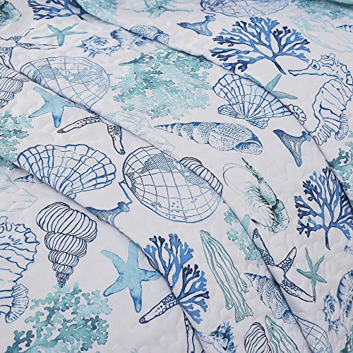 Djoymock Ocean Quilt Set King 3 Pieces Sea Beach Bedspread Lightweight College Dorm Coverlet Treasures Coastal Beach Bedding Set Seashell Conch Starfish Coverlet with 2 Pillowcases (104"x90") - Image 9