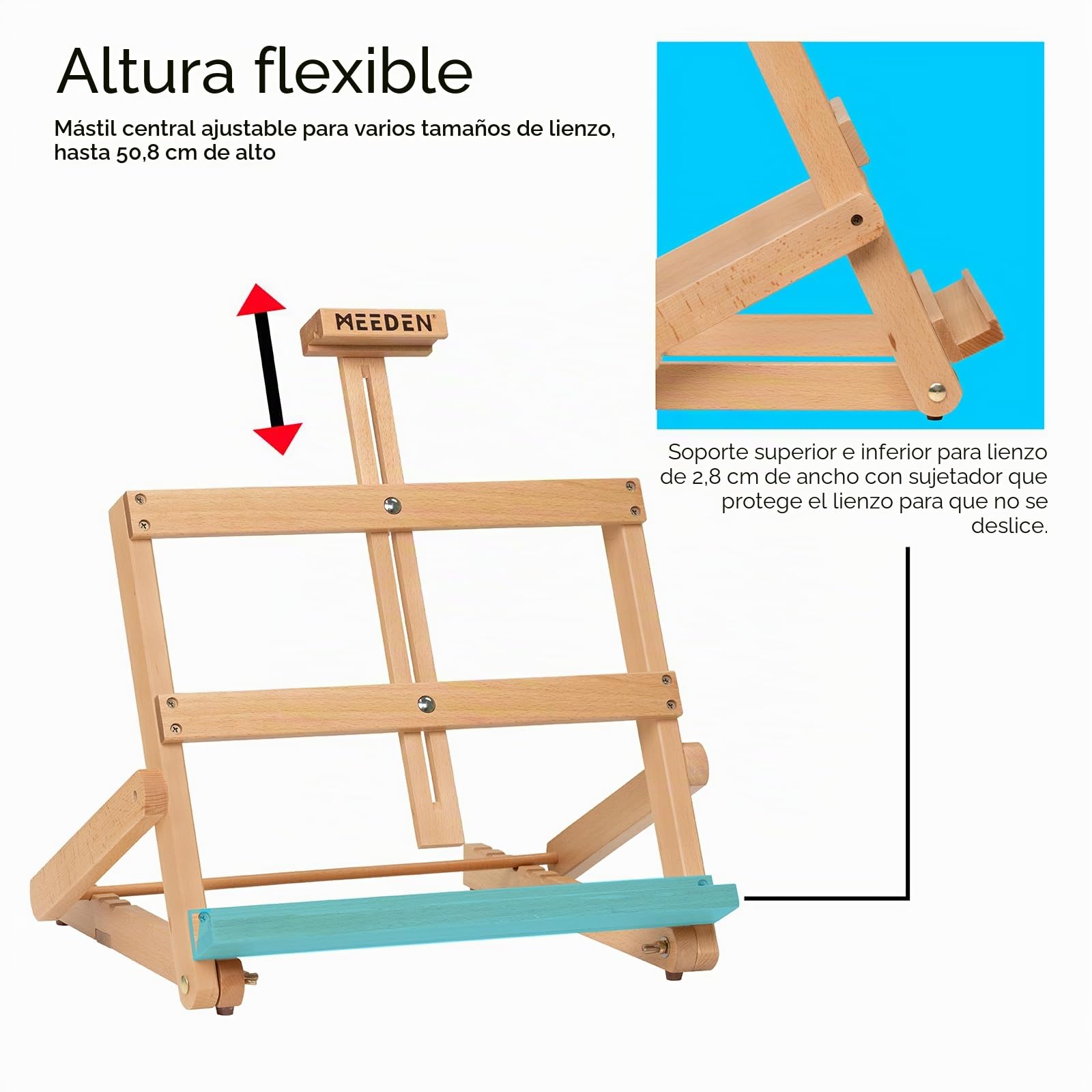 MEEDEN Caballete de mesa con marco en H de alta resistencia: caballete de escritorio ajustable para pintar - Caballete portátil de madera de haya para artistas, sostiene lienzo de hasta 20 pulgadas de