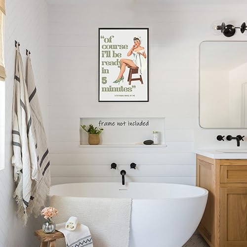 Miniatura 8 de Lienzo decorativo de pared con citas divertidas para el baño, diseño retro de los años 70, color verde, póster de moda pin up girl bathroom print of