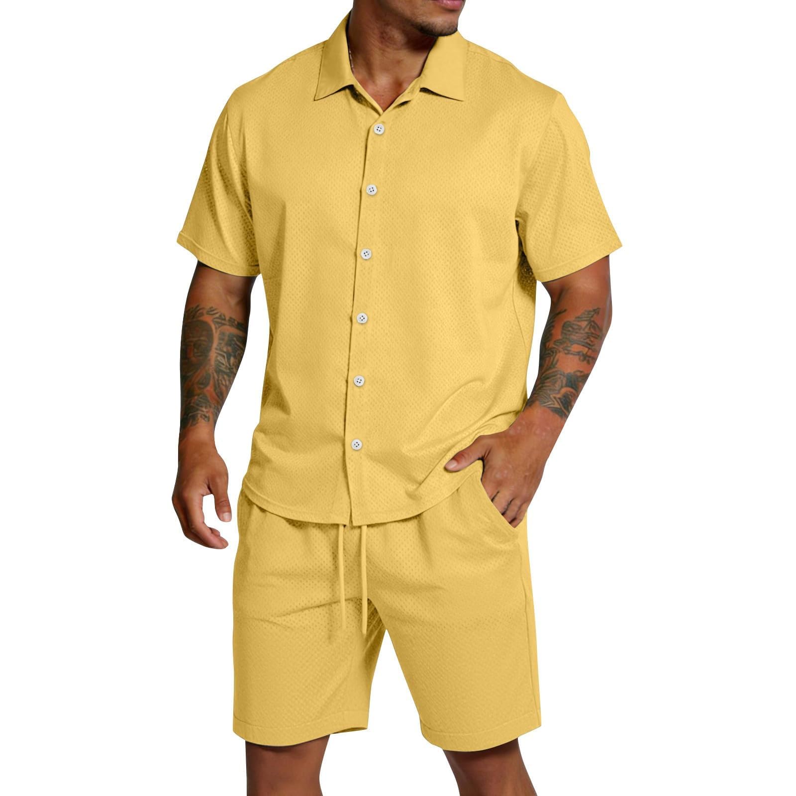 Ensemble homme short confortable contre la chaleur, tenue deux pièces jaune de plage taille M - 6