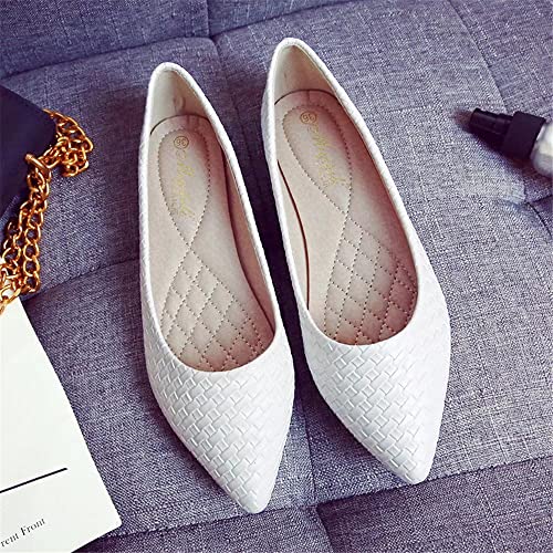 ZTWUTANG Stunner Women's Cute Pointed Toe Flat Ballet Shoes Comfortable Dress Shoes White 43(9.5)4