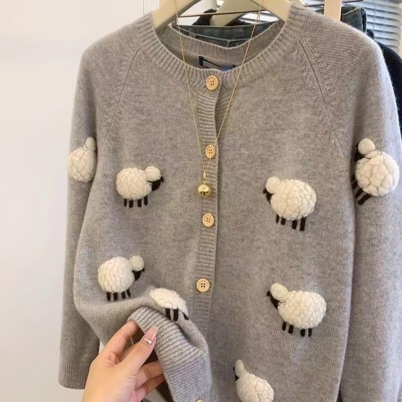 Sheep Sweater Cardigan for Women-Funny Fall Winter Animal Christmas Long Sleeve Button Knit Cardigans Sweaters2