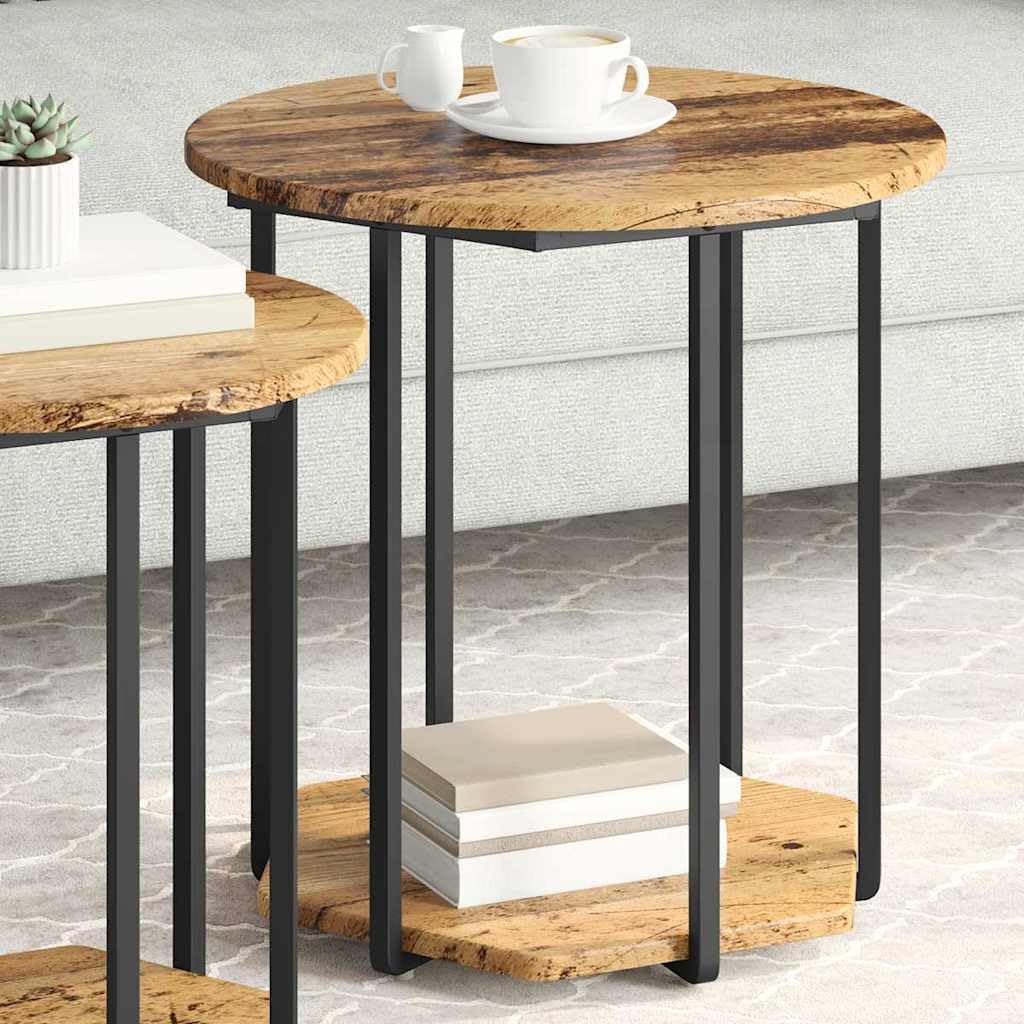 Juego de 2 mesas auxiliares, diseño industrial, mesa de centro con estructura de metal y estante, mesa de centro cuadrada para salón y dormitorio, 50 x 50 cm y 40 x 40 cm