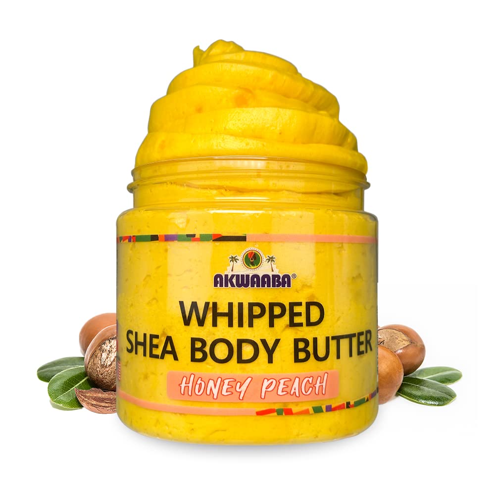 AKWAABA Yellow Whipped Shea Butter (Honey Peach) - Nourishes, Moisturizes & Soothes | Pure Shea Butter | No Dyes & Parabens | 12 oz / 340 g