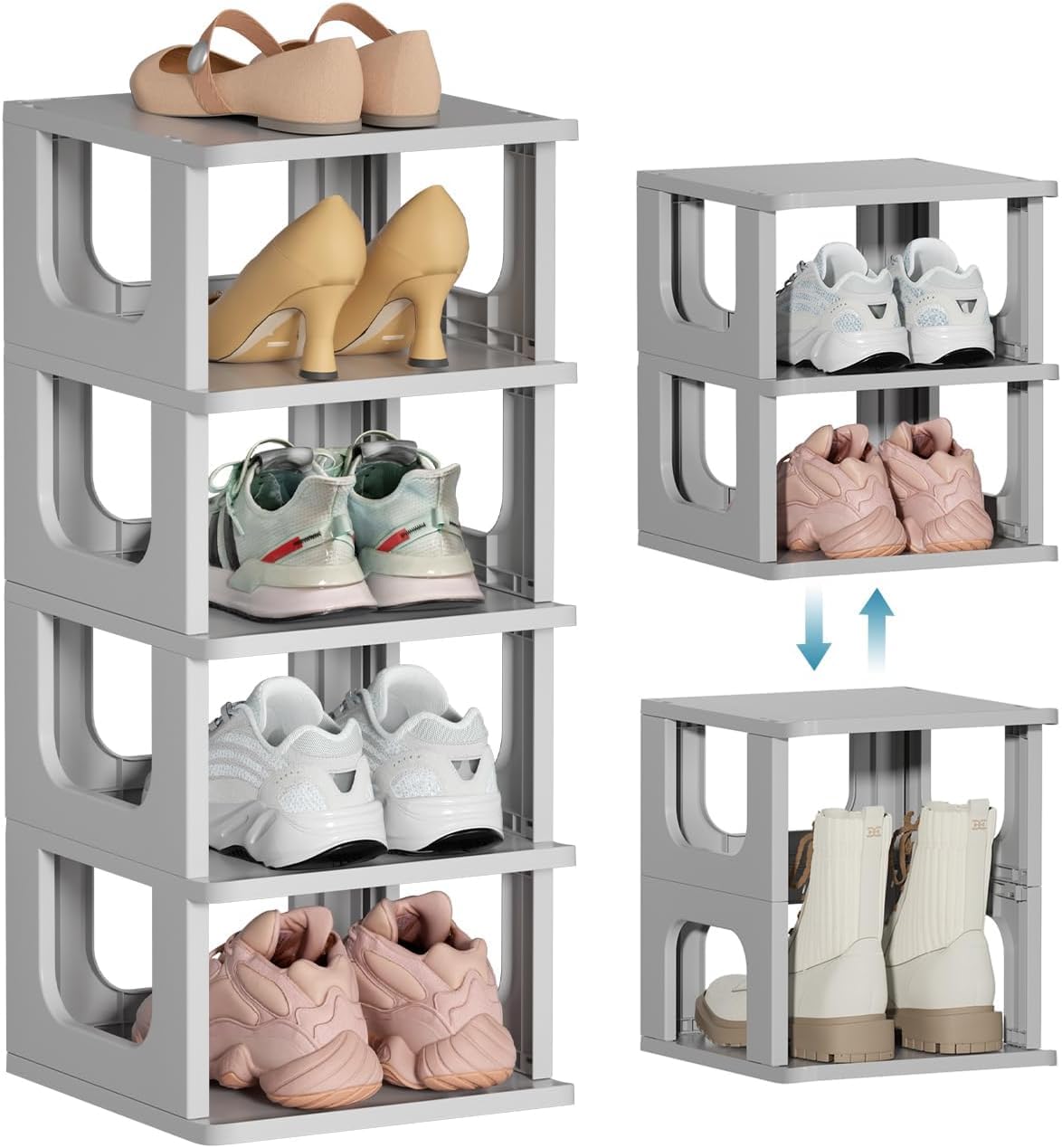 Mechdel Plastic Shoe Organizer Rack, 5 Tier Vertical Narrow Shelves, for Small Spaces, Closet, Black, Stackable Cabinet, Entryway Storage, Boots Organizer Stand (Grey, 5 Tier)-image-30