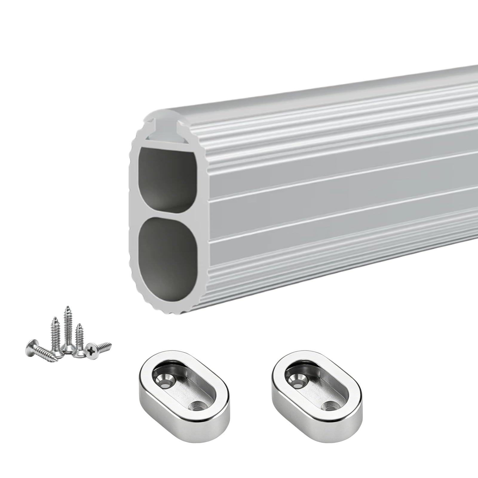 Aluminum Rod for Closet, Cuttable Hanging Rods & Sturdy Clothe Wardrobe Poles with Flange Set & Screws, Dormitory/Bedroom/Hanging Curtain(Silver,Closet Width 140cm/55.1")