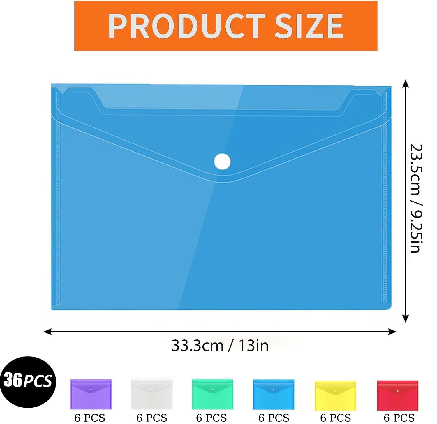 36 Piezas Carpeta Plastico A4, Carpeta Transparente Colorida, con Botón Carpeta para Documentos Plástico, Sobres Plastico para Archivador, Ideal para Oficina, Escuela y Hogar